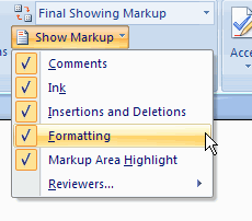 Checking the Show Markup Options