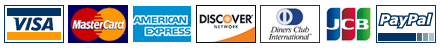 [ Visa | MasterCard | American Express | Discover | Diners Club | JCB Cards | PayPal ]