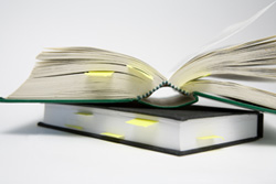 Our editors explain APA references. Two books are sitting on a white background. One of the books is open, the other is closed. Both of the APA References books have yellow page markers throughout.