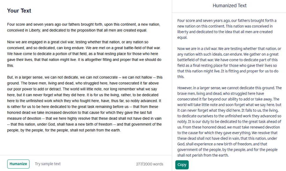 How AI "humanizes" the Gettysburg Address and removes character.