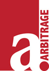 The Arbitrage Magazine logo; it is red and while and reads "Arbitrage."