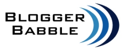 The words "Blogger Babble" in capital letters with three arches on the right side that are each a different shade of blue.