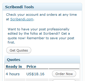 Get a quote anytime right from within WordPress The Scribendi.com Tools box in WordPress