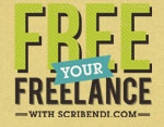 Scribendi.com's recruitment infographic, highlighting the benefits of working for us. A yellow background with the words "Free Your Freelance with Scribendi.com."