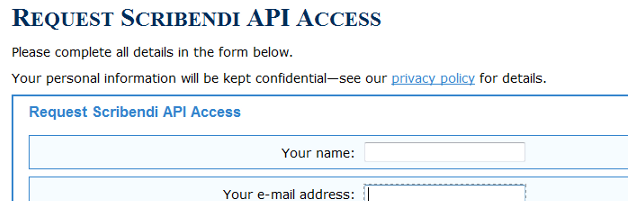 Accessing the Scribendi API The API registration screen