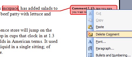 Deleting a comment in Word XP