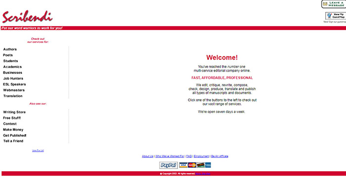 Scribendi's second website from 2003.