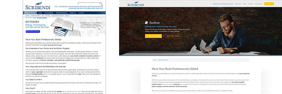 Author service page comparison