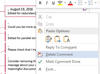 Delete Individual Comments in Word 2016